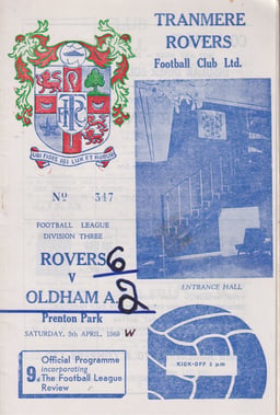 Tranmere Rovers v Oldham Athletic Match Programme 1969-04-05